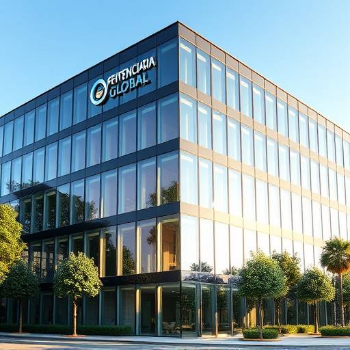 Fotografía del edificio de oficinas corporativas de Penitenciaria Global, con amplias ventanas y un diseño moderno.